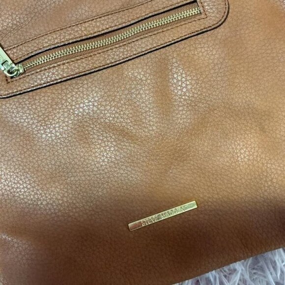 Steve Madden Hobo Bag Brown Faux Leather Shoulder Bag Zip Pocket - Picture 3 of 8